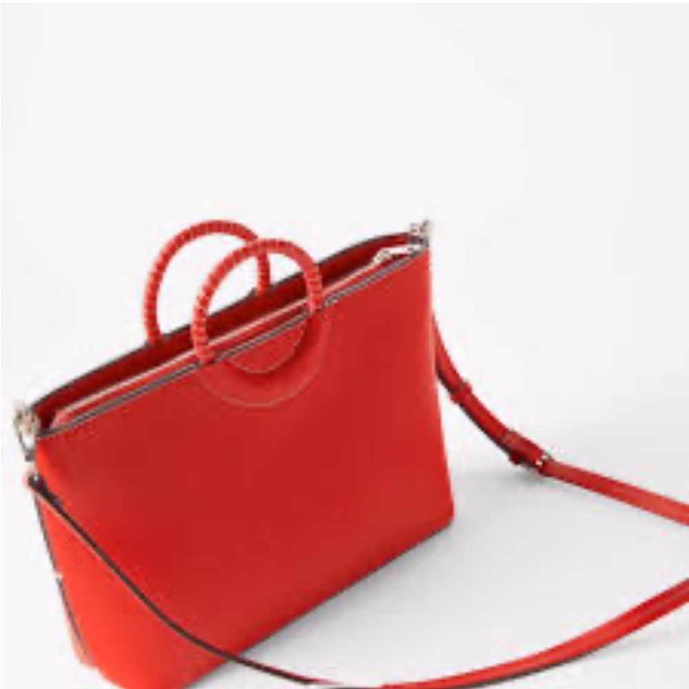 Zara red circle handle crossbody tote